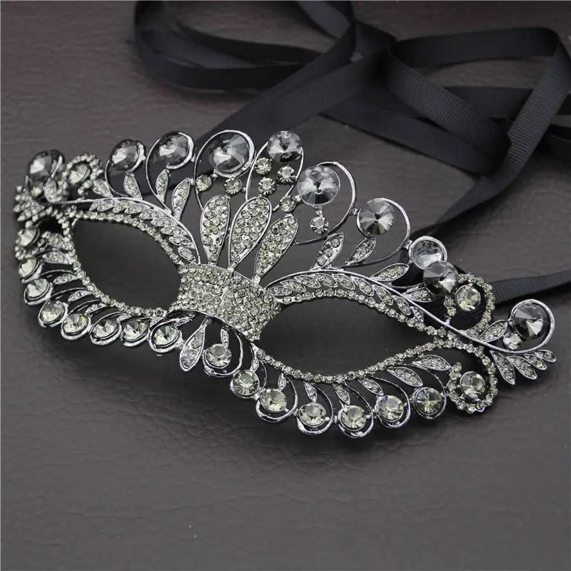 

Black Crystal Mask for Women Halloween Half Face Ribbon Sexy Party Prom Pageant Masquerade Metal Mask Jewelry for Wedding