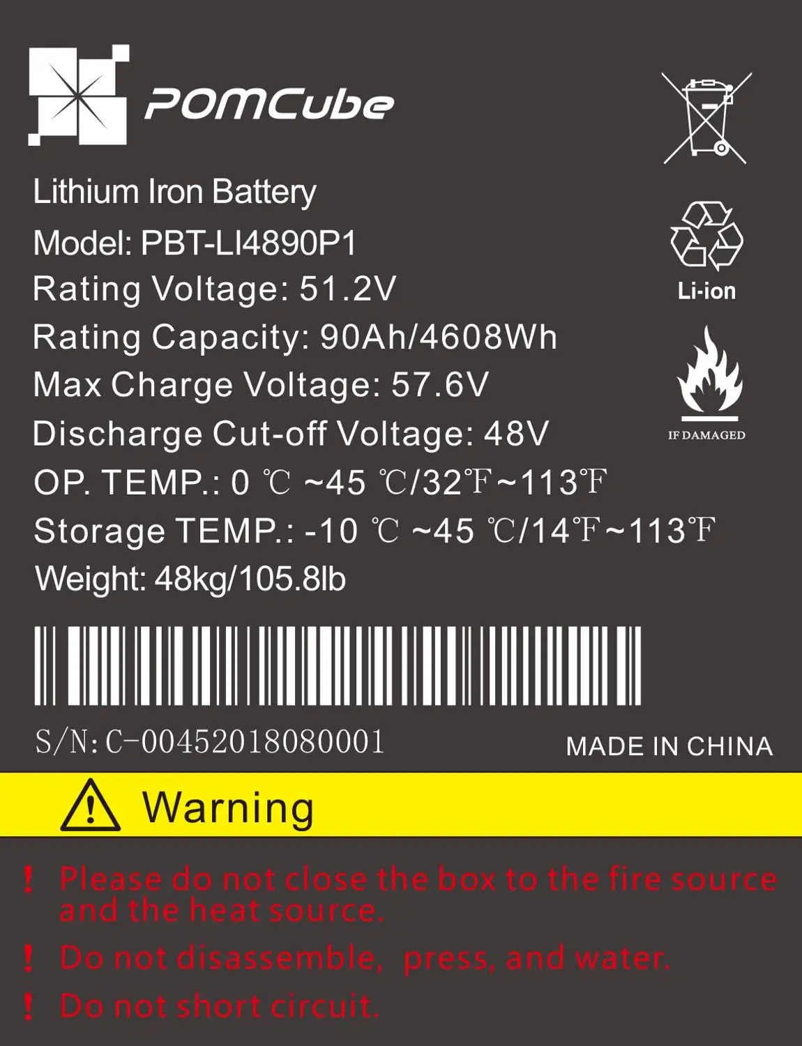 POMCube LFP литий-ионный фосфат батарея 48V50Ah 48V90Ah для домашнего хранения энергии