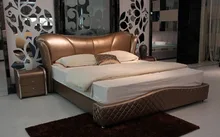 plaid contemporary genuine leather bed modern bedroom furniture made in China