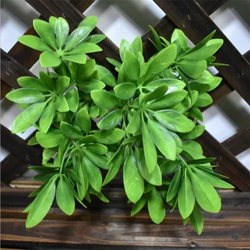 

20pcs plastic Schefflera octophylla bunch green plant artificial greenery grass leaf branch stems 35cm for green wall decoration