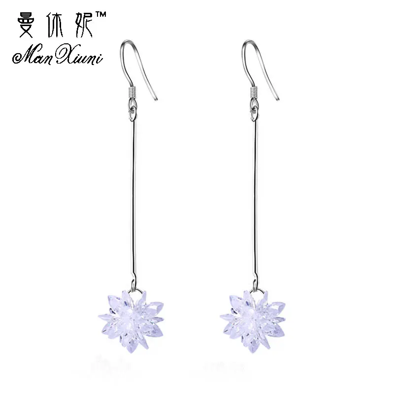

Manxiuni Silver Colored Snowflake Earrings for Women with High Quality trinket Long Earring Multicolor Crystal Wedding Jewelry