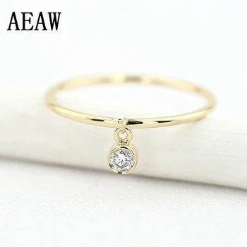 

14k Yellow Gold Thin Ring with a 0.10ctw Round White Diamond Dangling Charm Ring Classic Girl gift Women Hot Selling
