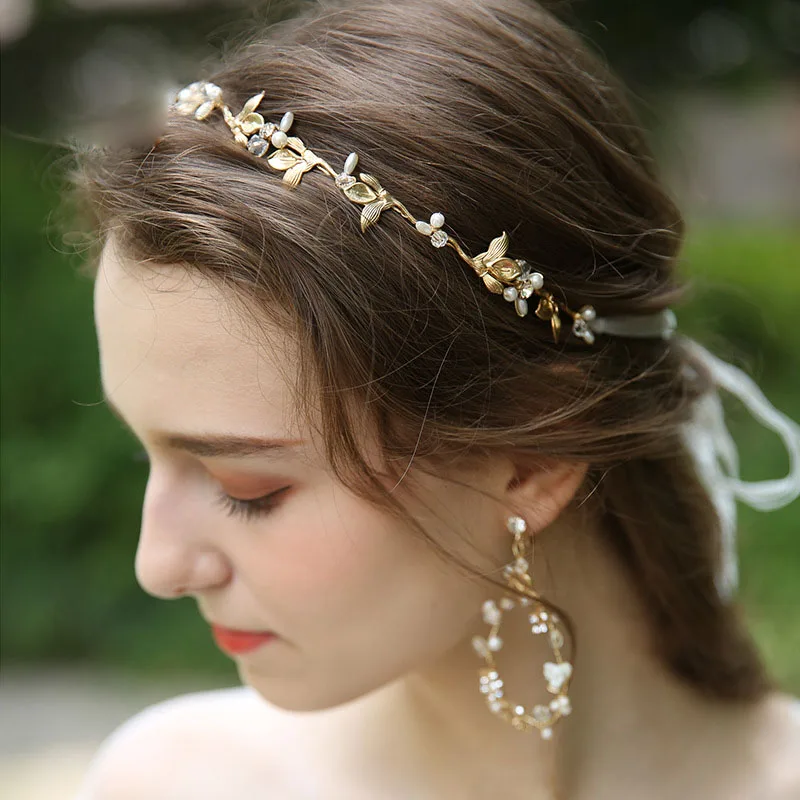 SLBRIDAL Золотой проводной стразы кристалл жемчуг свадебное украшение на голову свадебные волосы лоза аксессуары для волос подружки невесты
