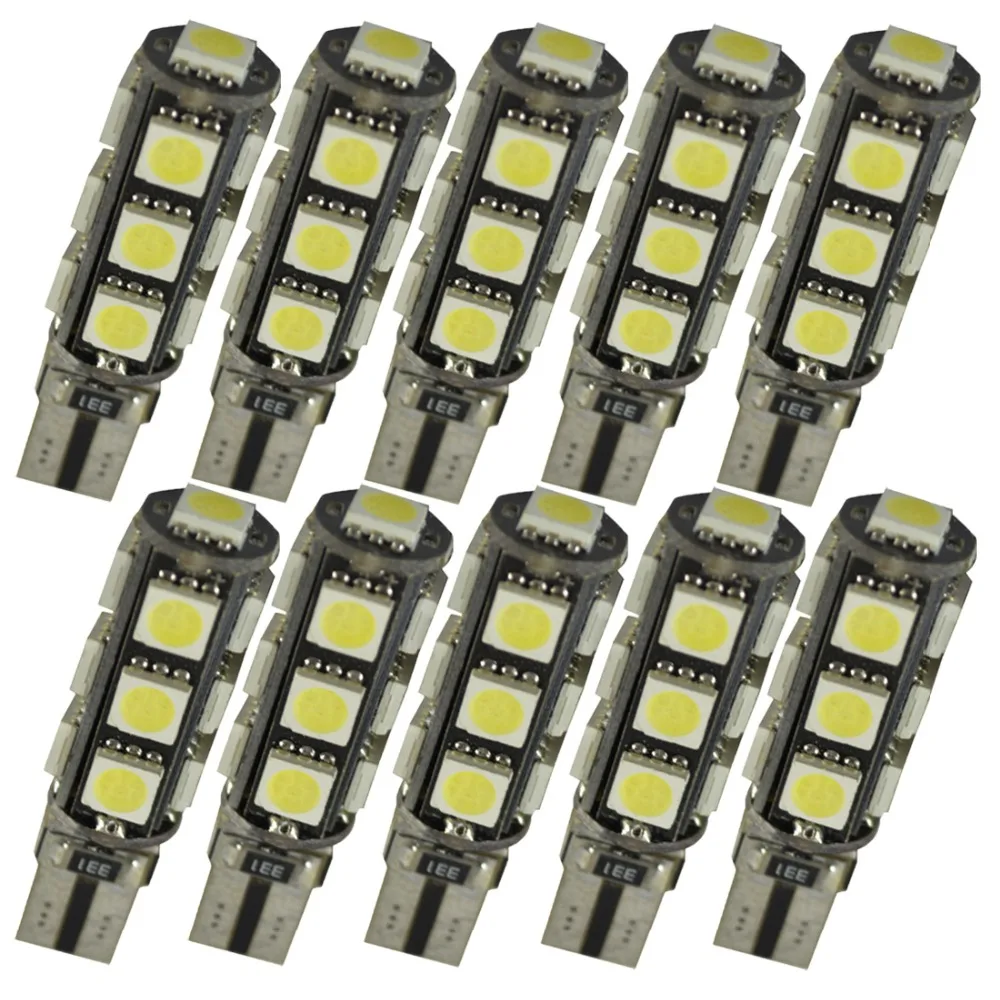 

10pcs W5W T10 13 SMD 5050 Led Light Canbus Auto Car License Plate Light Reserve Light Dome Lamp Bulbs 12V White