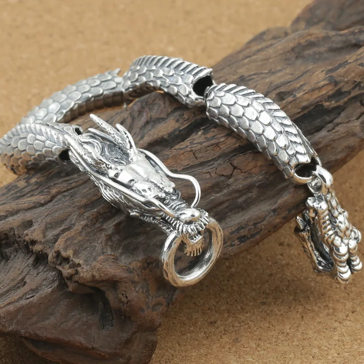 

925 Sterling Silver Couple Dragon Bracelet Men Vintage Punk Rock Bracelets Biker Gothic Jewelry Pulsera Hombre