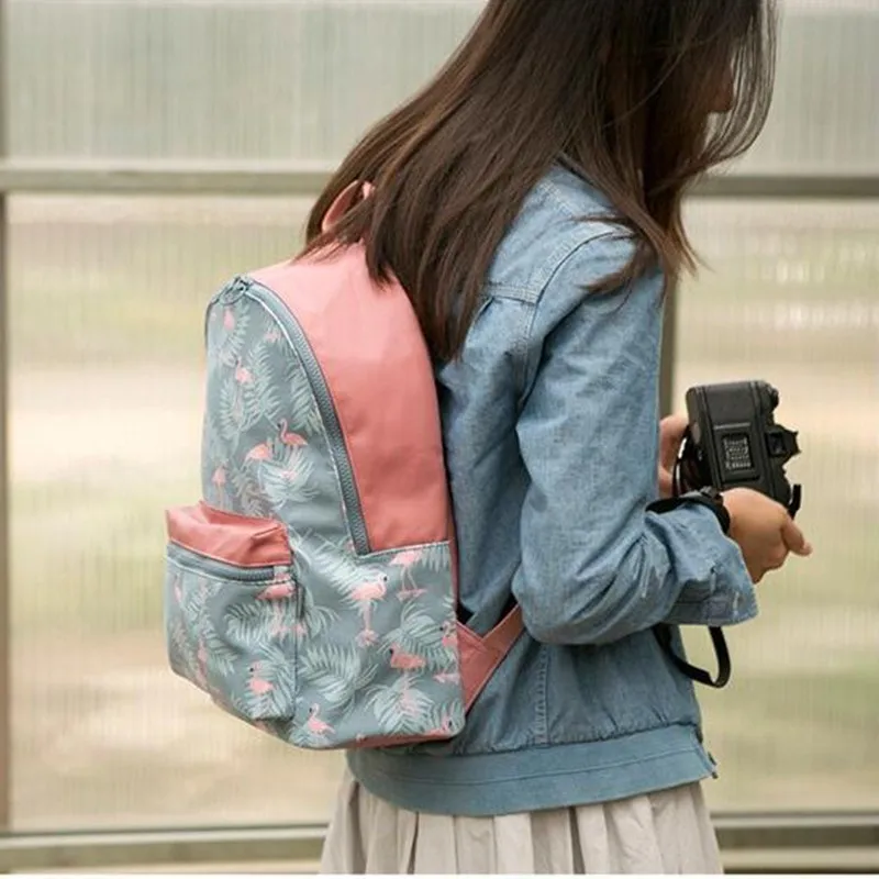Корейский рюкзак с объемным изображением фламинго из мультфильма; Повседневная ежедневная дорожная сумка с вышитыми цветами; школьная сумка для подростков; Mochila LB317