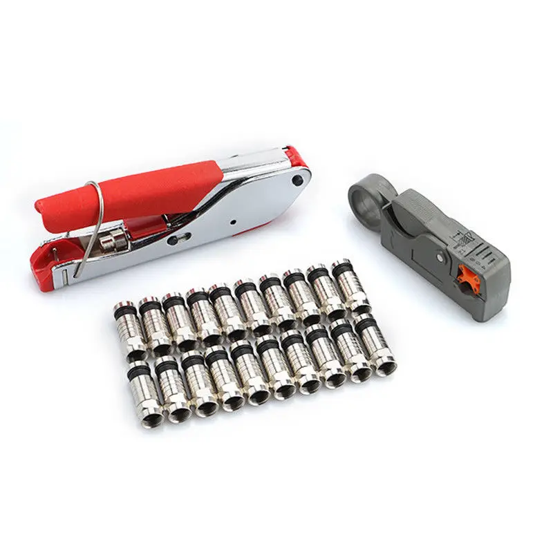 

RG59(4C) RG6(5C) compression crimping Tool Coax Cable Wire Stripper Kit + 20 PCS RG6 Compression f Connector