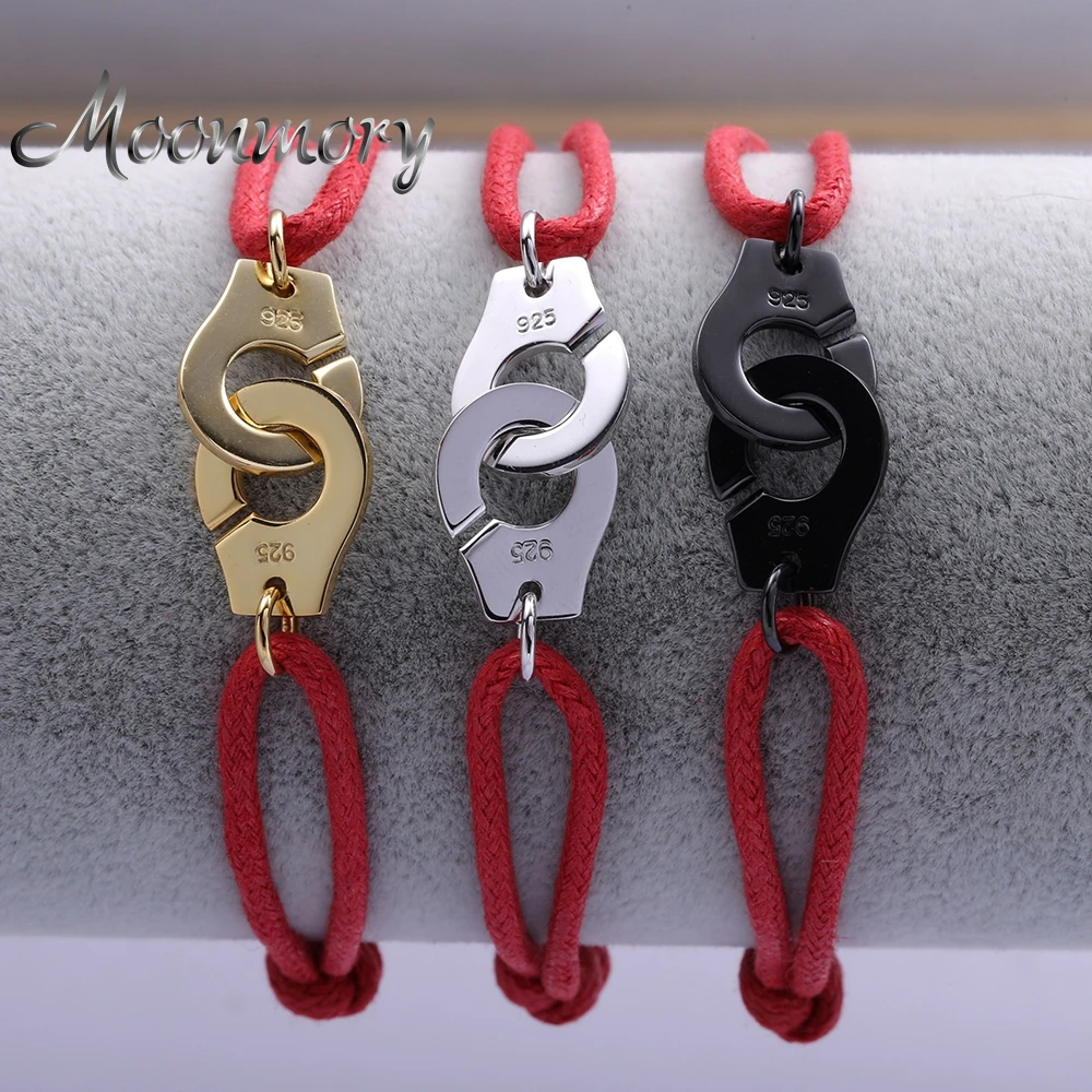 Moonmory France Style 925 Sterling Silver Handcuff Bracelet With Red