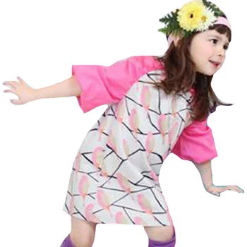 

New Summer Girls Party Dress Floral Short-sleeve Kids Princess Dresses Fashion Cartoon Bird Baby Girl Clothes Outfits
