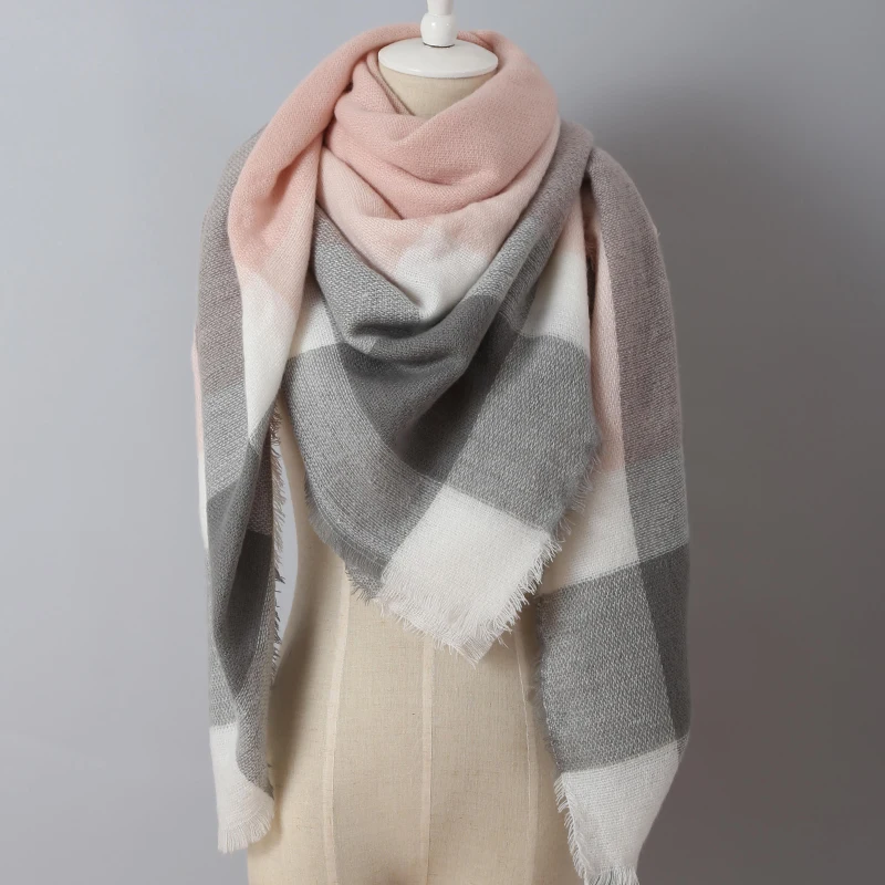 2016 Winter soft Warm Cashmere Brand Scarf  Women Multifunctional Fashion Plaid Triangle Shawl Wrap Ring