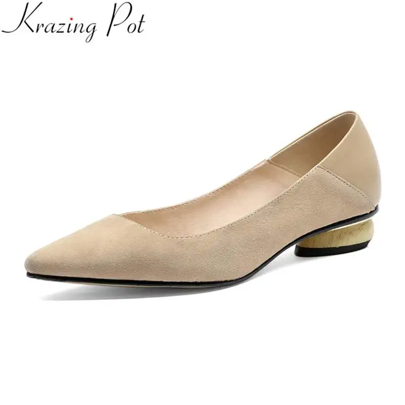 

Krazing Pot 2019 superstar shallow slip on solid pointed toe women pumps low heel strange style office lady spring shoes L6f3