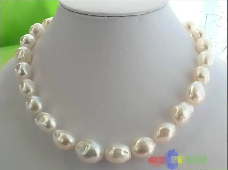 

Free shipping hot sale Women Bridal Wedding Jewelry >>HUGE 17" 18MM WHITE BAROQUE FRESHWATER PEARL NECKLACE SILVER