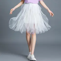 2019 новые летние эластичный пояс Короткие Для женщин юбка принцессы трапециевидной формы Длинные многослойные юбки нерегулярные Jupe