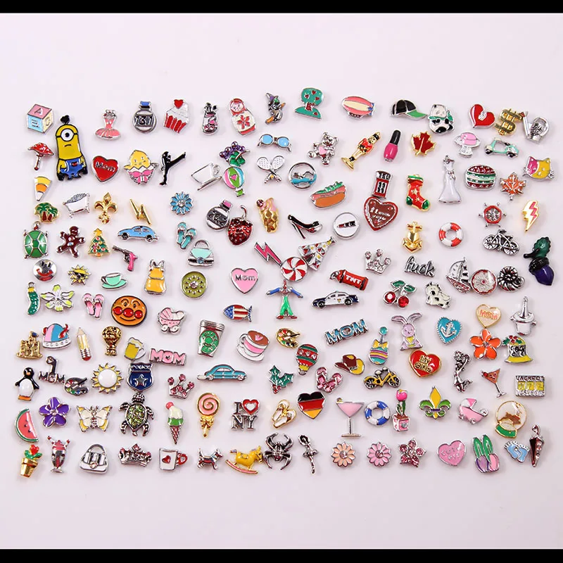 

100pcs/lot MIX Different Designs Random Shipping Alloy Floating Charm For Floating Memory Living Locket