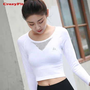 

CrazyFit Sports Yoga Top White Shirt Female 2018 Jersey Women Workout Crop Tops Athletic Fitness Gym Sport Blouse Ladies Shirts
