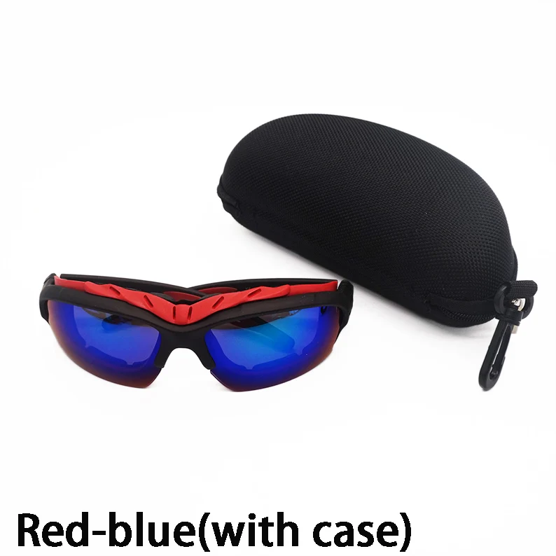red blue with case Профессиональные очки для катания на лыжах, спортивные солнцезащитные очки для улицы, очки для верховой езды, ветрозащитные, анти-песочные, для женщин и мужчин, качественные - Цвет: red blue with case