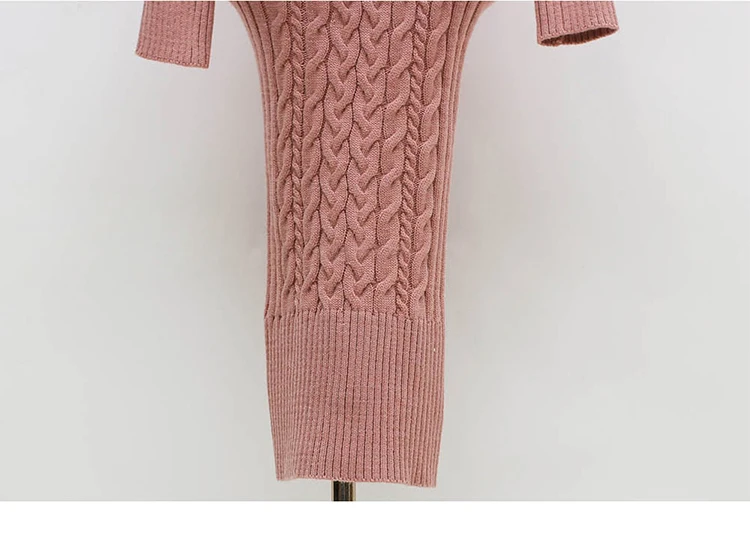 Осень-зима, женский сексуальный облегающий свитер с длинным рукавом, однотонное трикотажное платье, облегающее платье с высоким воротом и разрезом