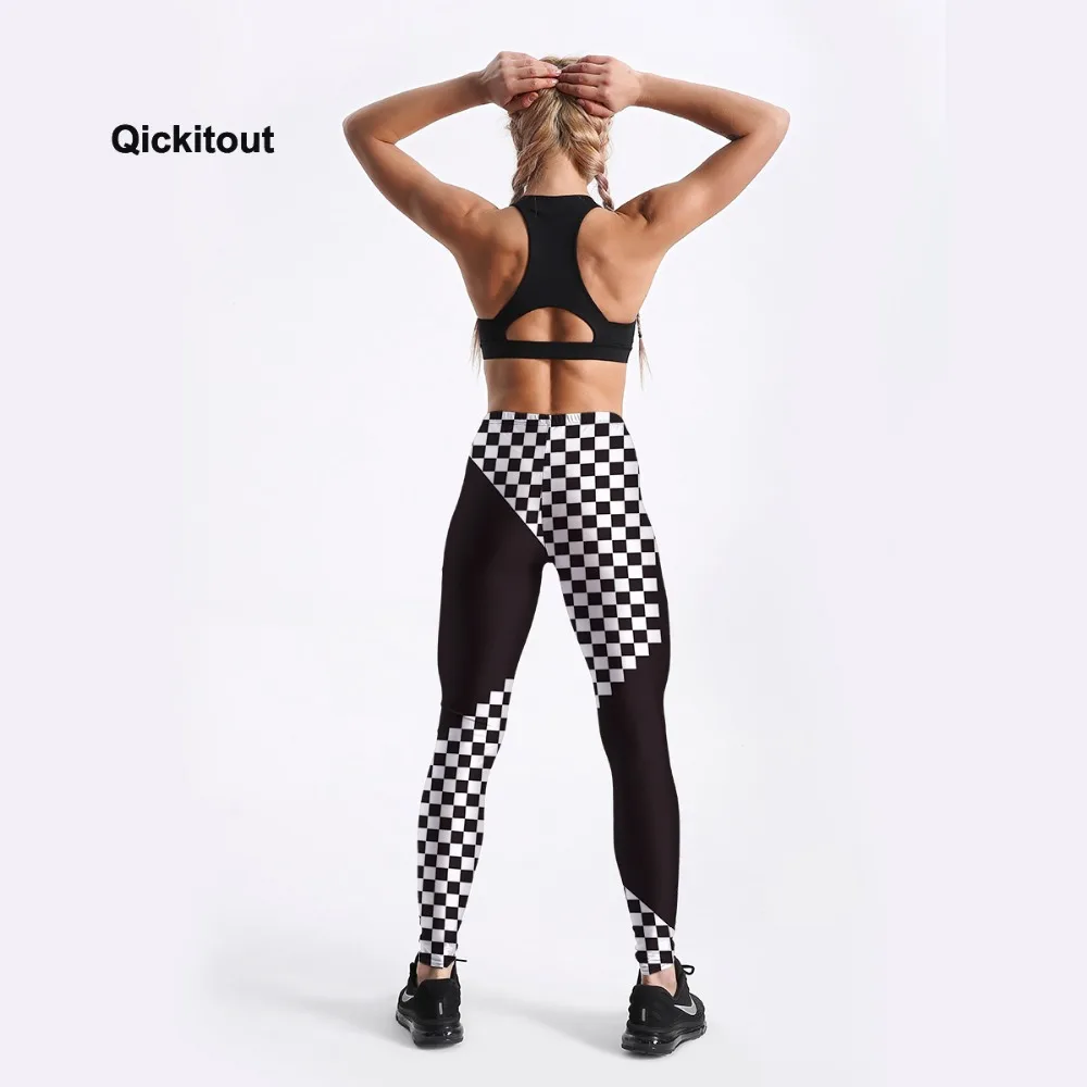 Qickitout Summer Style in Women Leggings Black&White Contrast Color Design Leggings Mid Waist Pants Slim Trousers Drop Shipping