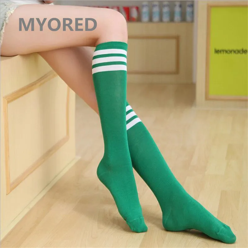 MYORED карамельные цветные полосатые хлопковые сексуальные женские длинные носки