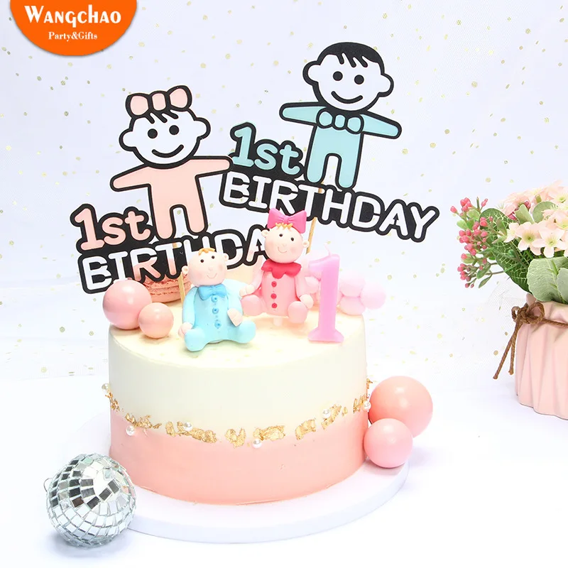 

1st Birthday Cake Topper 100 days Cake Decoration Baby Shower Party Supplies for Boy Girl One Cupcake Topper