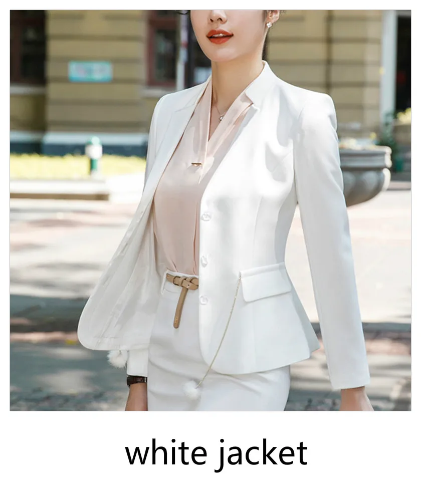 Осень Зима офис леди блейзер с длинным рукавом элегантный костюм Кнопка Мода Бизнес дела темперамент рабочая одежда Feminino пальто - Цвет: white blazer