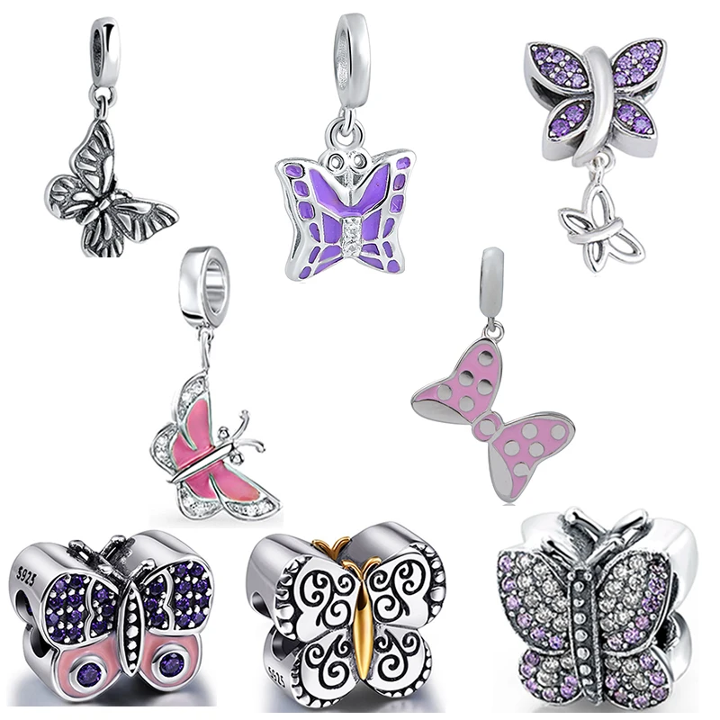 

SG European diy color enamel charms butterfly collection beads with CZ 925 silver fit authentic bracelet pendant jewelry making