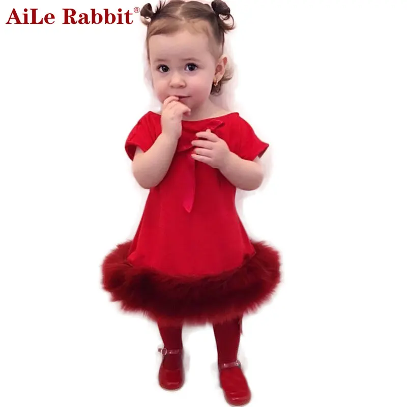 

2018 Sale Baby Dress Trolls Aile Rabbit Girls Fashion Leather Dress Ins Sleeve Wedding Flower Girl Princess Children's Brand