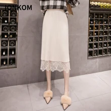 IONKOM однотонная кружевная Трикотажная двусторонняя юбка миди Женская Осенняя эластичная юбка с высокой талией Офисная Женская зимняя элегантная юбка-свитер