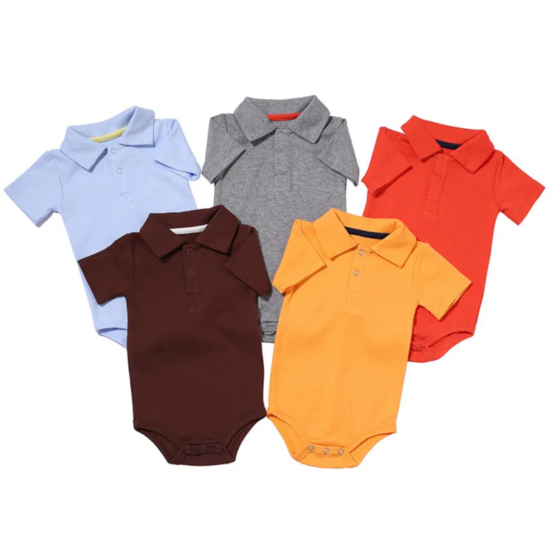 

CYSINCOS Infant Baby Rompersuit Summer Short Sleeve Turn-Down Collar Baby Rompers Children Kids Overall 100% Cotton Babywear