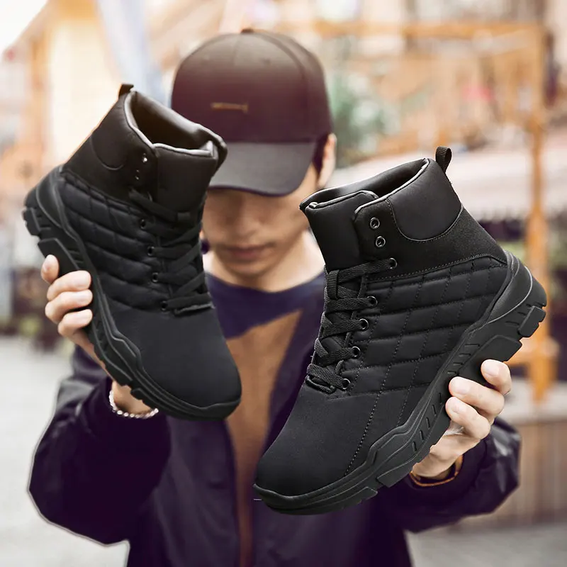 

MWY High Top Plus Velvet Cotton Shoes Vulcanized Sneakers Men Casual Shoes Zapatillas Waterproof Non Slip Outdoor Walking Shoes
