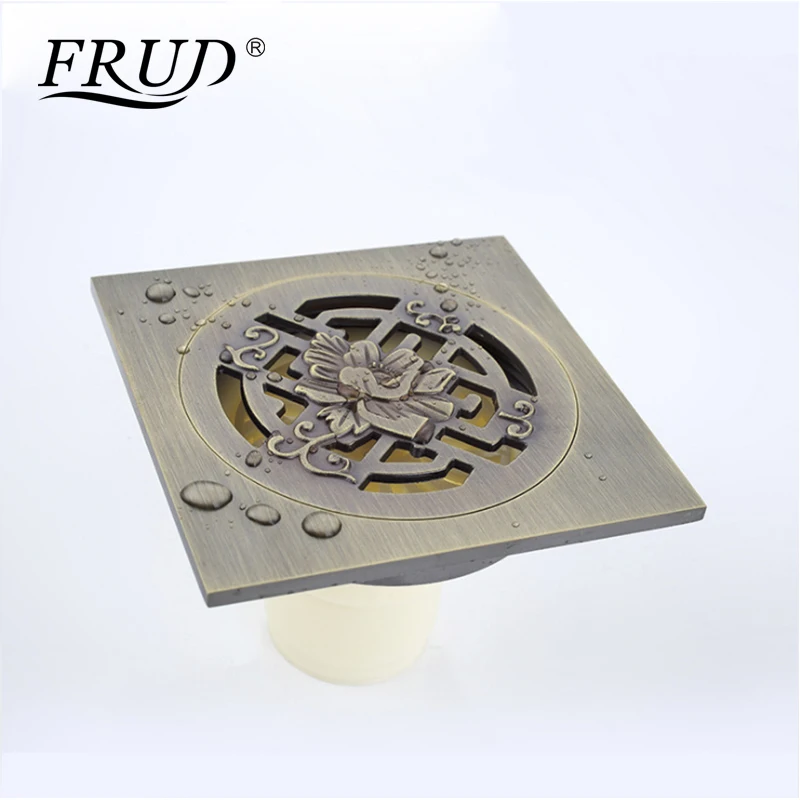 

FRUD All Bronze Shower Drains 10*10cm Square Bath Drains Strainer Hair Antique Bathroom Floor Drain Bath Plug Drain Plug Y38046