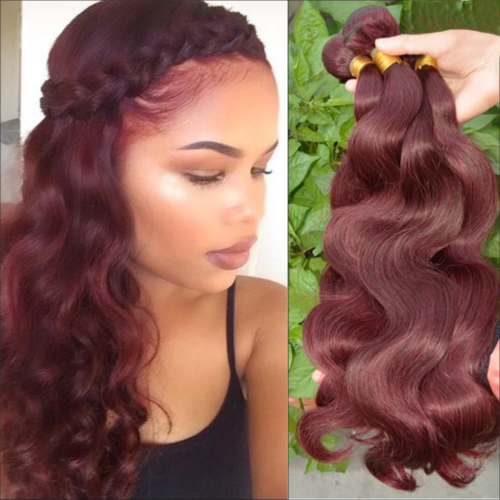 Grade 7A Burgundy Hair Extensions Body Wave 3Pcs/lot ...