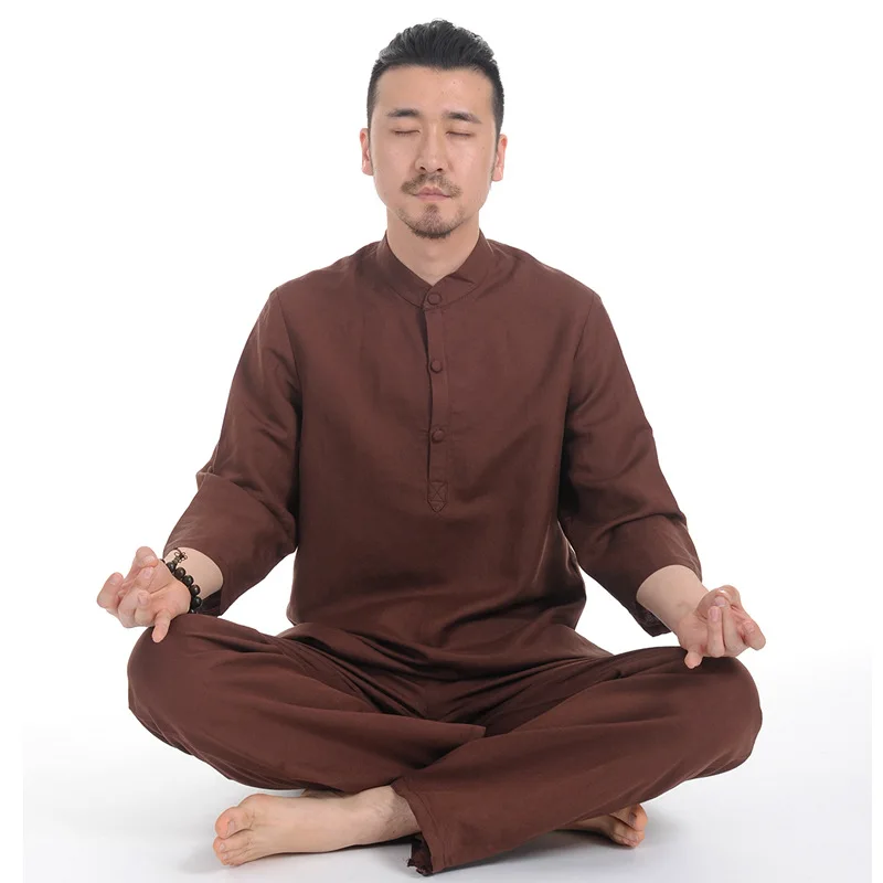 

Men Yoga Clothing Jogging Suit Chinese Zen Suit Healthy Fabric Tracksuit Men Quick Drying Linen Yoga Set Gym Wear Two Piece Set