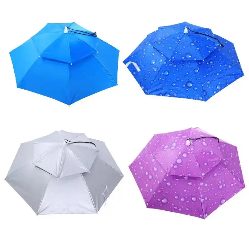 Large Double Layer Fishing Umbrella Hat Cycling Hiking Camping Beach Sunny 77cm