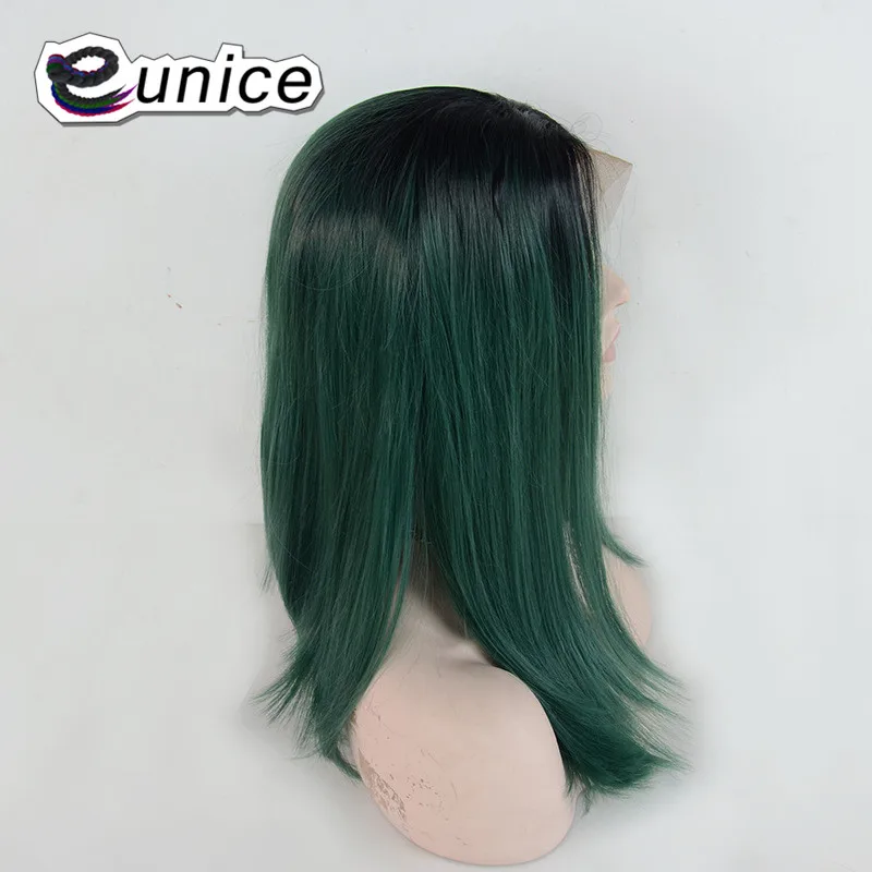 Евники шелковистые прямые синтетические волосы Синтетические волосы на кружеве и часть парик 1" омбре, с темными корнями T1B/розовый/зеленые парики 150 Плотность средняя Размеры