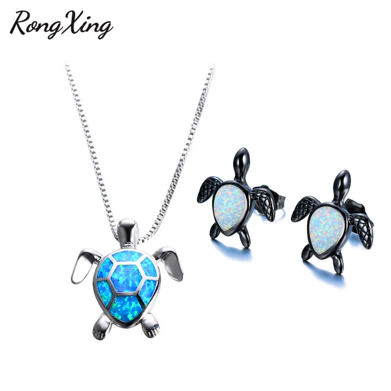RongXing черные Золотые заполненные белые огненные опаловые серьги-гвоздики в форме