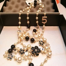 Модное Длинное жемчужное ожерелье с бусинами, многослойное ожерелье из цепочек камелии, вечерние ожерелья cc