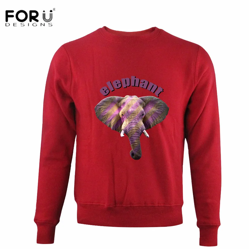 FORUDESIGNS Fashion Red Elephant Printed Men Hoodies Spring Male Solid