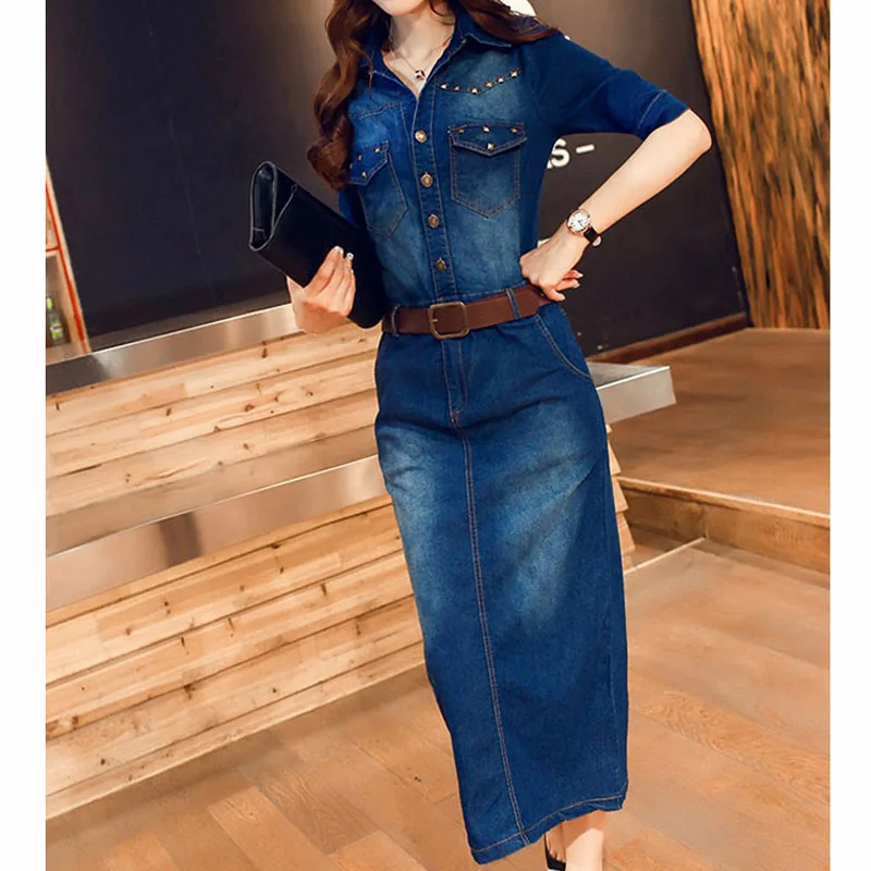 ladies long denim dress