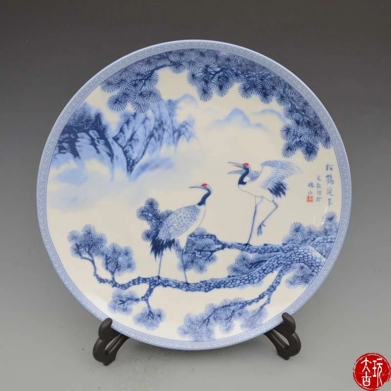 

Rare old Chinese porcelain plate,white and blue,crane, Decoration /Collection/ crafts,Free shipping