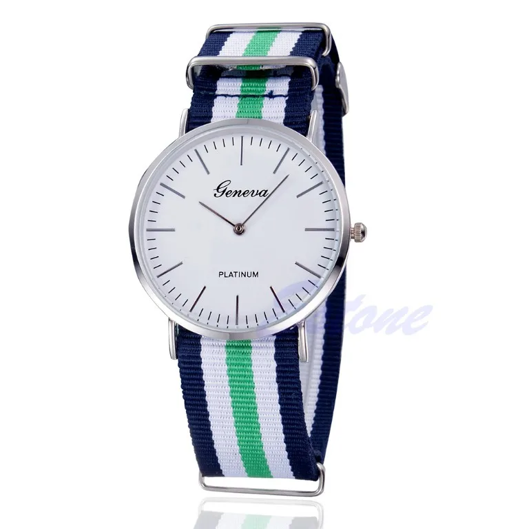 

Unisex Canvas Band Watch Women Geneva Charm Round Dial Analog Quartz Wrist Watch