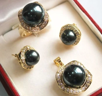 

Genuine black pendant ringl Necklace Earring jewelry set