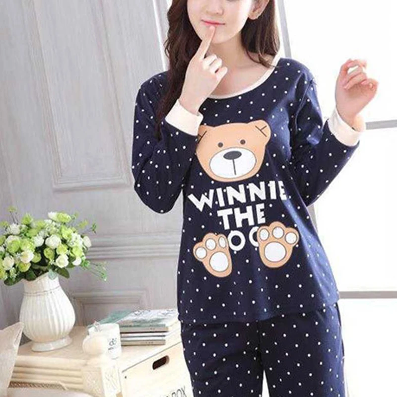 

Pajamas Sets Spring Autumn Thin Cartoon Print Women Long Sleeve Sleepwear Suit Home Women Gift Female Sleepwear
