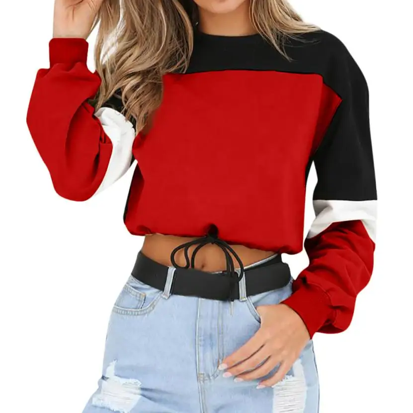 

CHAMSGEND new arrival fashion Womens Long Sleeve Splcing Color Sweatshirt Pullover woman sweatshirt 2018 C3093