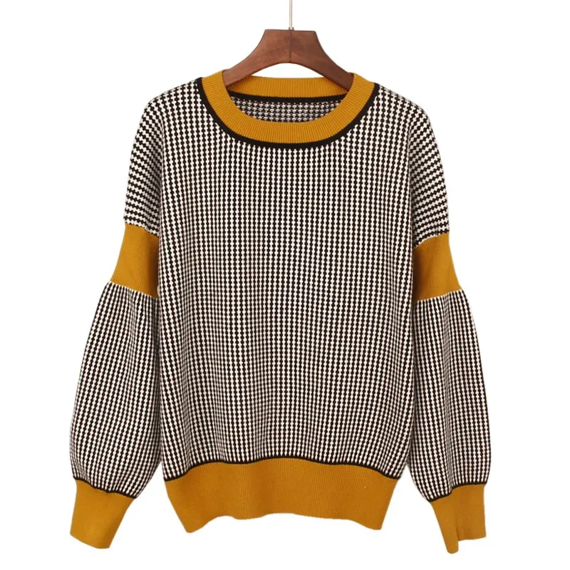 GIGOGOU High Quality Striped Women Autumn Winter Sweater Thick Lantern Sleeve Knitted Pullover and Loose Female Jumper | Женская одежда