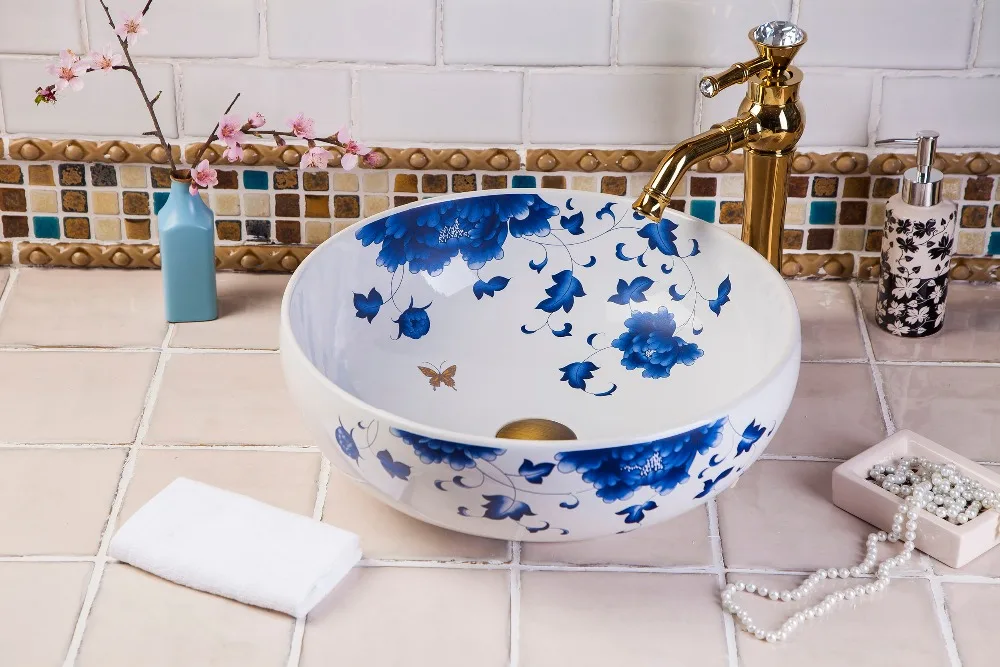 Blue and white chinese Jingdezhen Art Counter Top ceramic custom made wash basin (2)