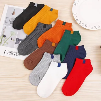 

1 Pair Girls Basic Daily Ankle Socks 10 Colors Rib Cotton Colorful Label Top Unisex Men Women Fashion Summer Spring Low Cut Sox