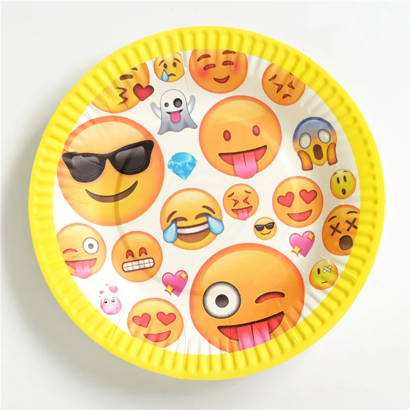 10pcs Cartoon Emoji Theme Paper Plates 7inch Printing Round Plates Kids