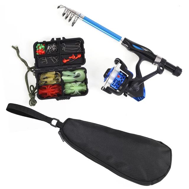 Blusea 1.3m Telescopic Fishing Rod Fish Pole Spinning Reel Combo with Hook /& Bag
