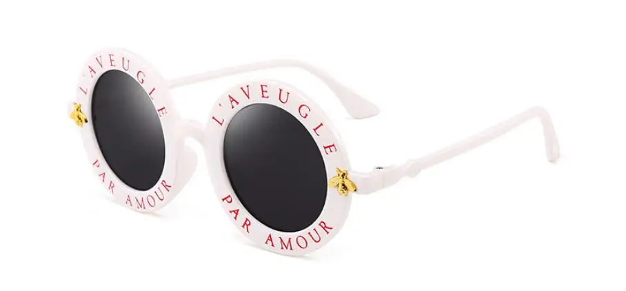 Ретро Круглые Солнцезащитные очки с английскими буквами, маленькая пчелка, солнцезащитные очки для мужчин и женщин, брендовые дизайнерские модные мужские и женские очки - Цвет линз: White Gray
